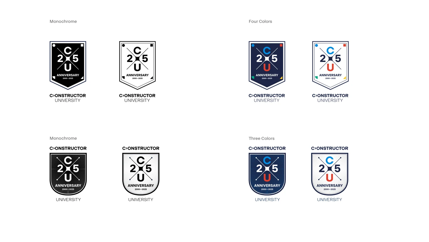 The crest route: compact symbols in colour and monochrome.