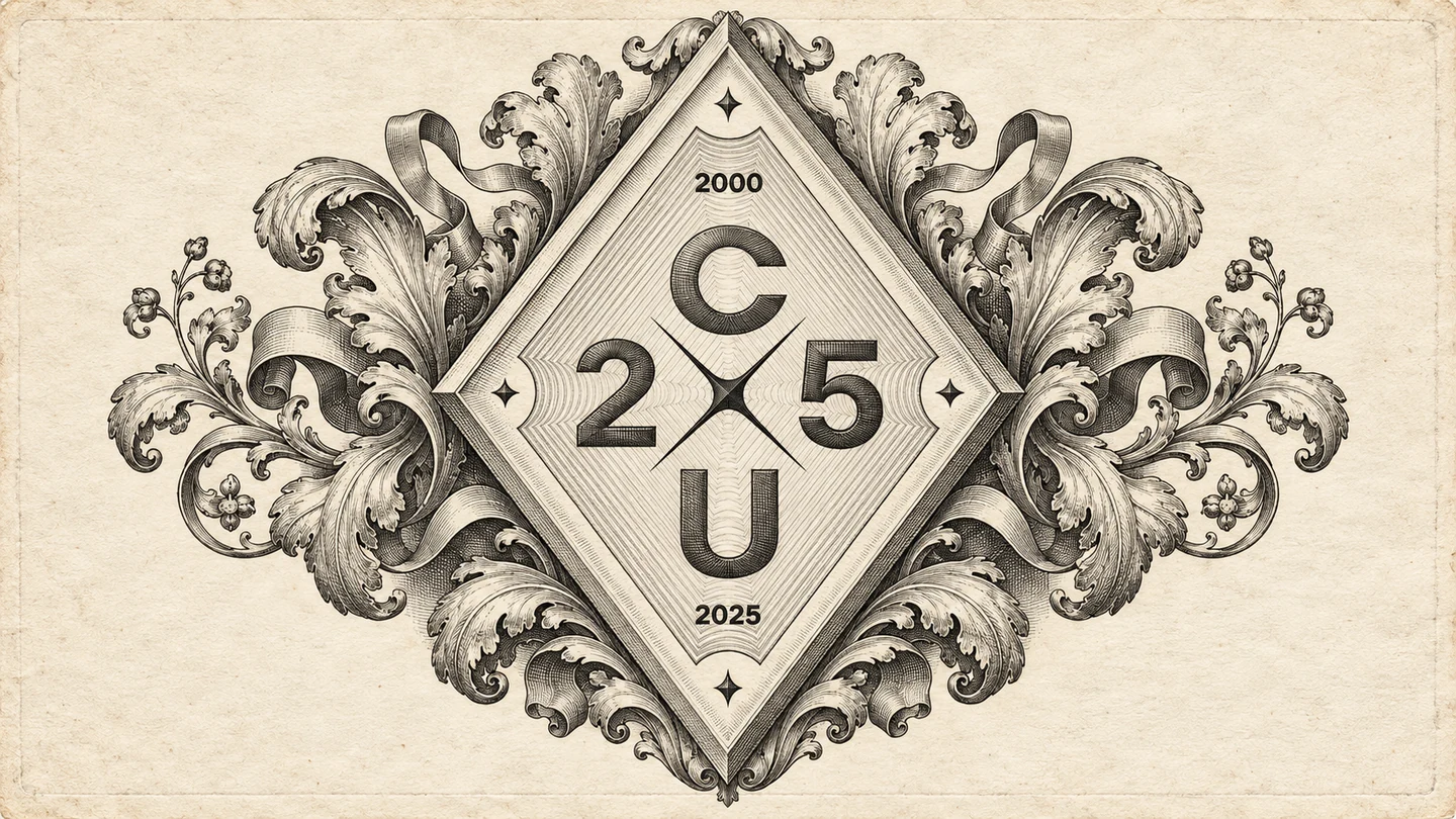 A more elaborate heraldic direction — part of the search, not the chosen identity.