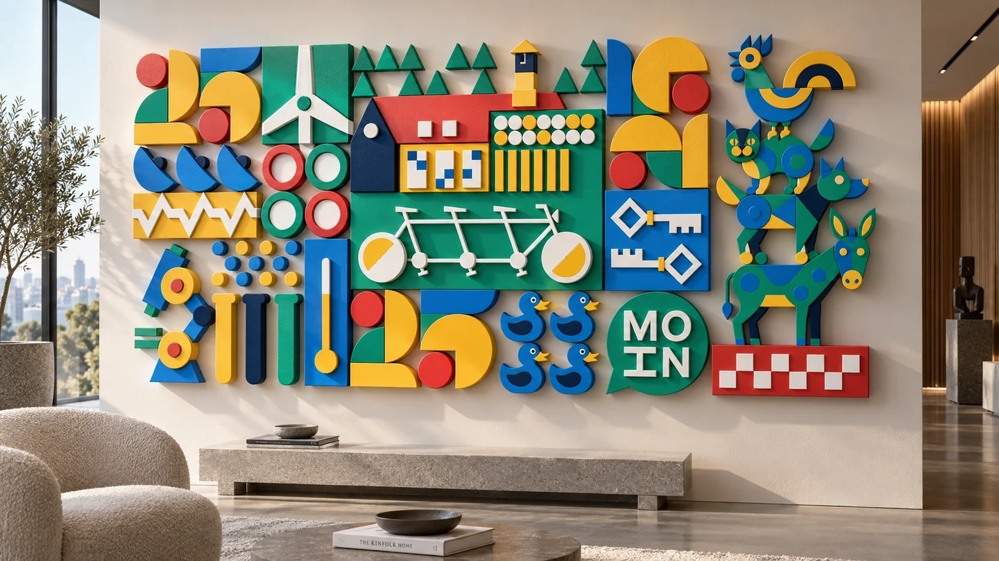 An interior application of the illustration system.