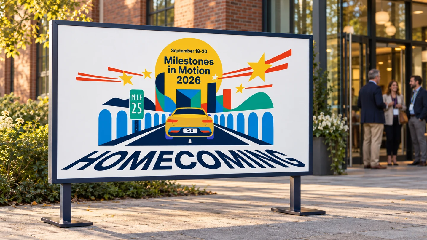 Milestones in Motion: the Homecoming visual in a poster application.