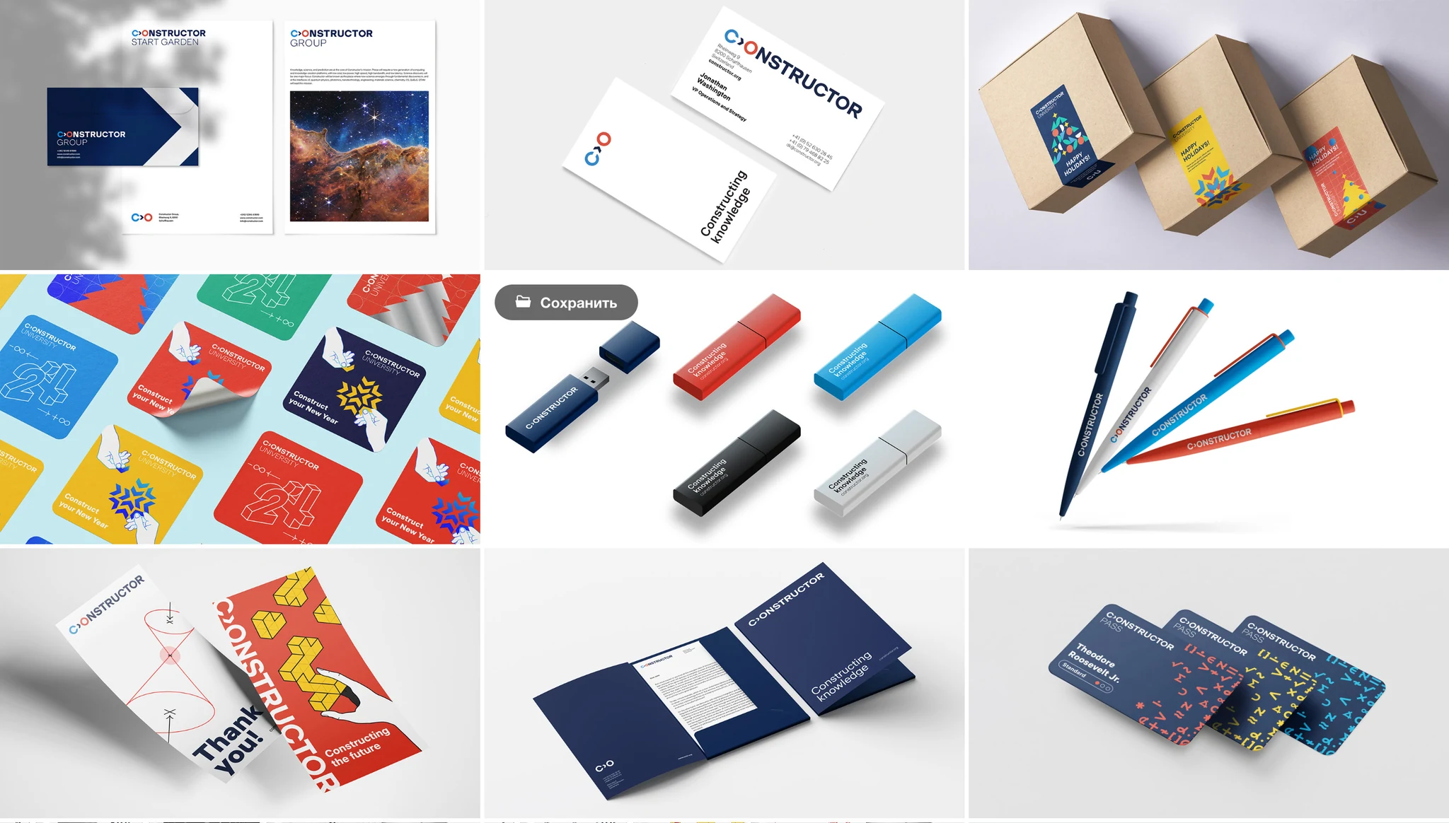 Constructor branded stationery, packaging, greeting cards, USB drives, pencils and notebooks