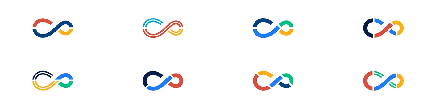 Eight colour variations exploring C and O as an infinity symbol