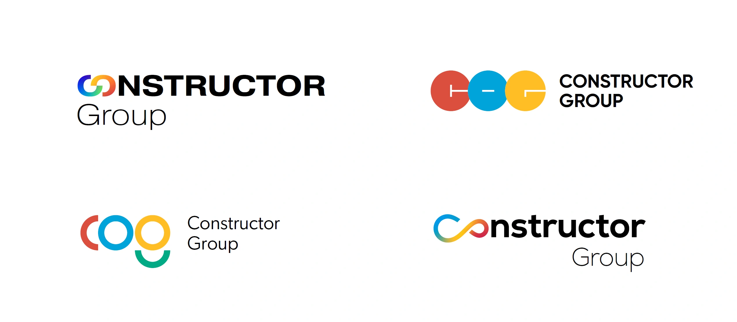 Constructor logo studies combining letters, circles and abbreviated forms