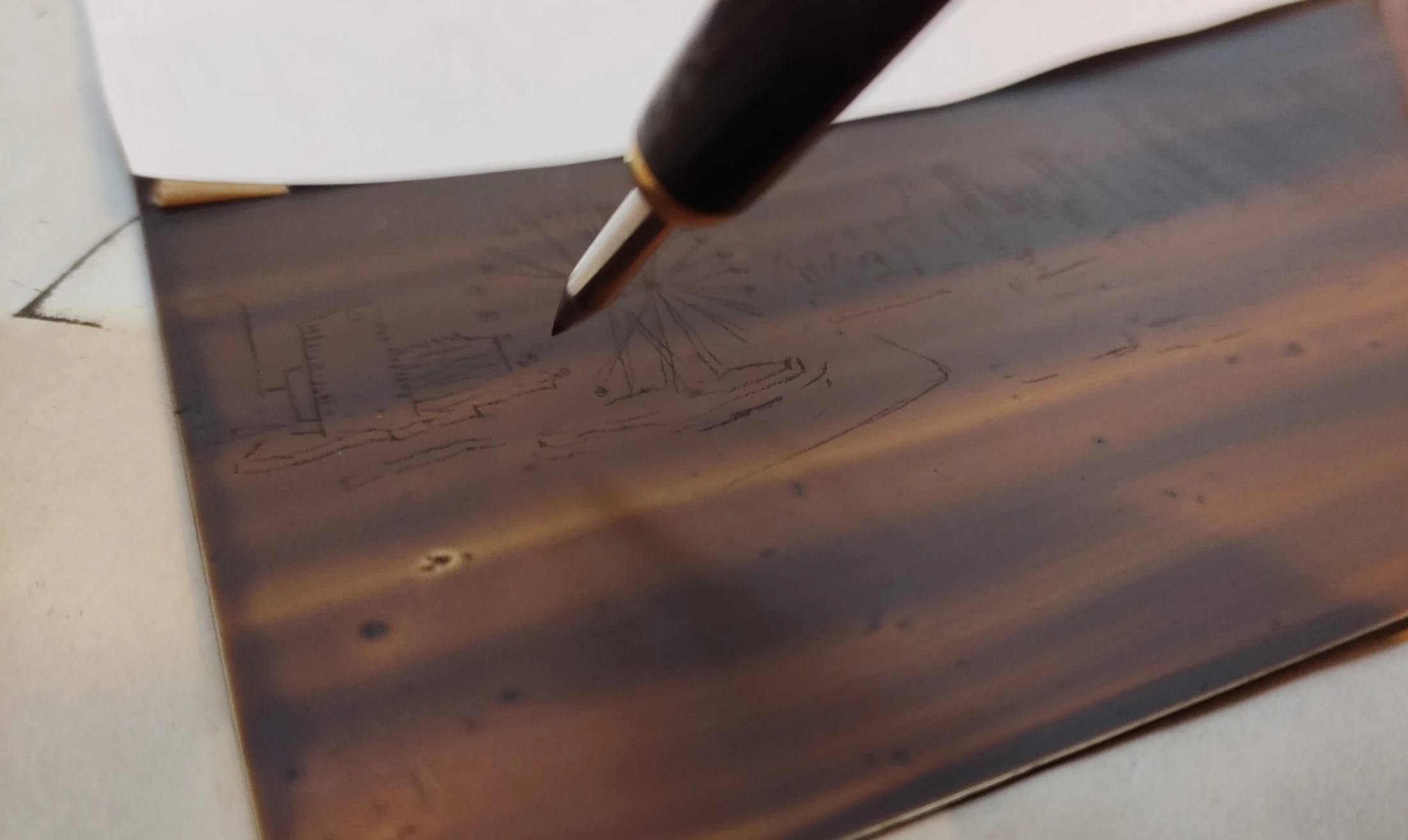 Drawing the Marina Bay skyline directly into the engraving plate