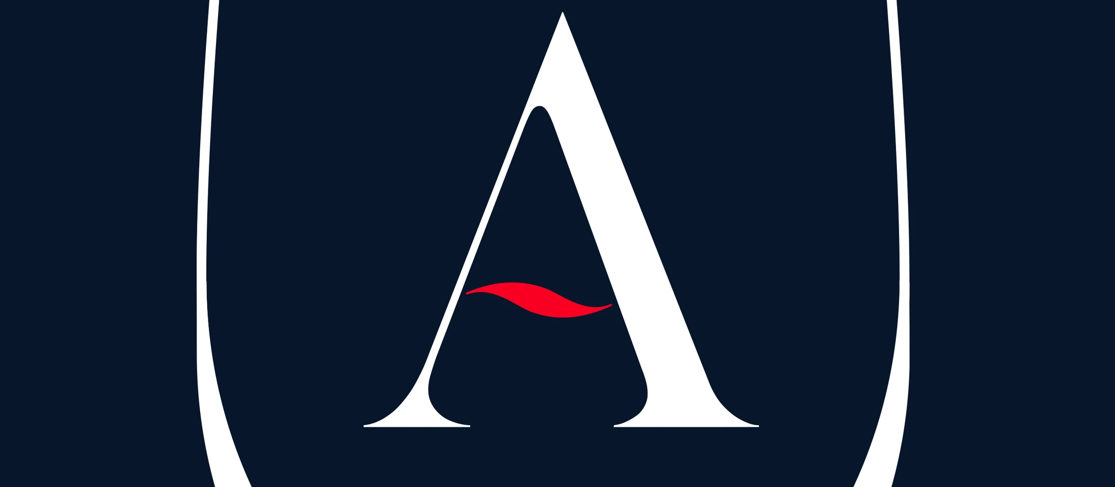 The Grapes shield: a white A with a red wine-wave crossbar on navy